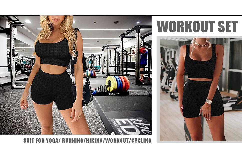 2 Piece Workout Sets for Women Yoga Outfit Gym Sets for Women 2 Piece High Waist Shorts Set