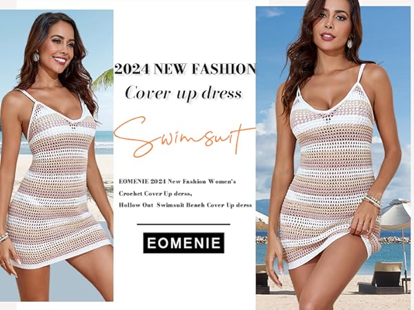 Eomenie Womens Swimsuit Crochet Cover Up Knit Stripe Bathing Suit Coverup