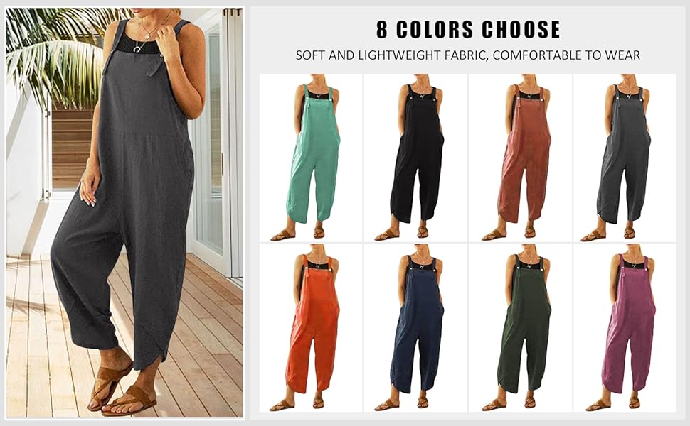 Long pants rompers for women, long pants jumpsuits for women, wide leg linen pants for women