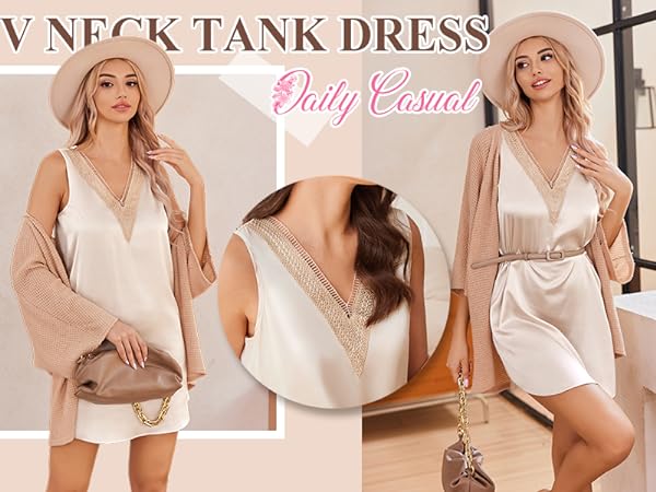 v neck tank satin dress