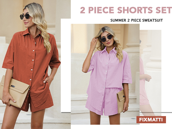 Fixmatti 2 pieces summer outfits button down shorts set sweatsuits