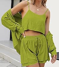 summer beach cover up 3 piece outfits cami top blouse and shorts