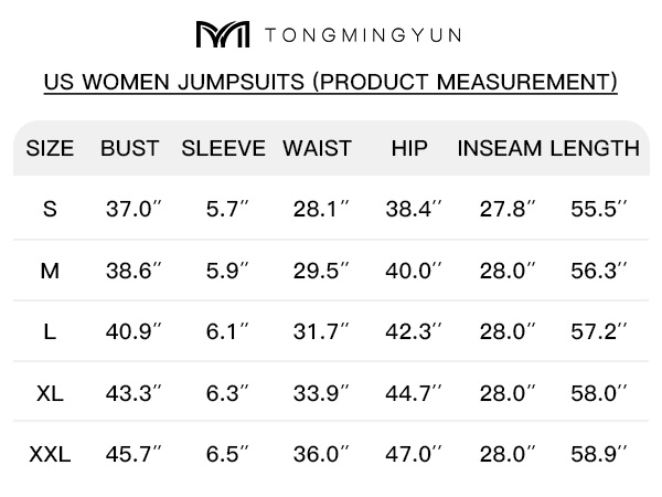 jumpsuits size chart