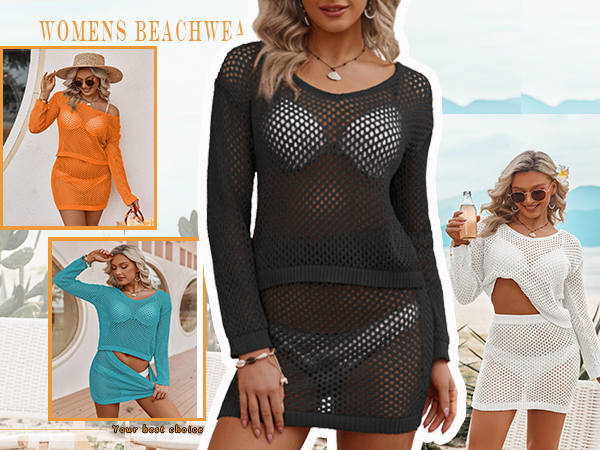 crochet beach cover up summer scoop neck swimsuit coverup hollow out soft crochet bathing suit