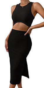 Crop Tank Top and Split Bodycon Skirt Set