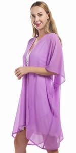 Light Women’s Beach Kimono Coverup Sheer Chiffon Cardigan Loose Lightweight Beach Cover Up Purple