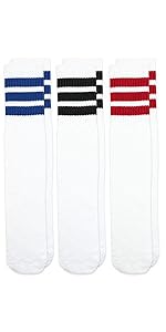 Jefferies Socks Womens Stripe Vintage Knee High Tube Socks 3 Pair Pack