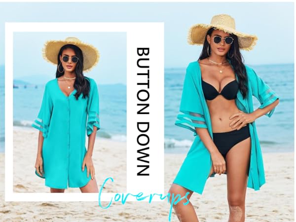 Women''s Swimwear Cover ups Lightweight Casual Button Down Beach Cardigan Coverup for Women Summer 