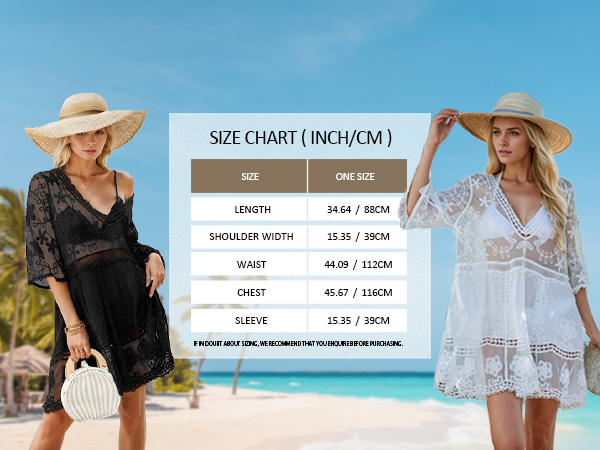 Bsubseach Women Lace Swimsuit Cover Up Bathing Suit Coverups V-Neck Swimsuit Hollow Out Beach Dress