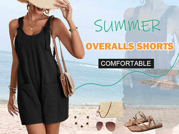 InterNos Womens Summer Cute Short Overalls Loose Fit Sleeveless Casual Rompers Jumpsuits Shorts 