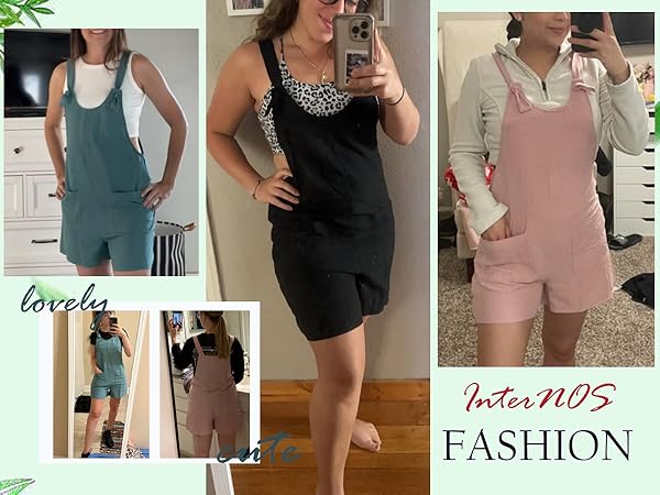 Women''s Summer Adjustable Strap Knot Front Pockets Shorts Overalls Rompers