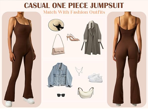 Women Ribbed One Piece Flare Jumpsuits Sleeveless Square Neck Tank Tops Rompers