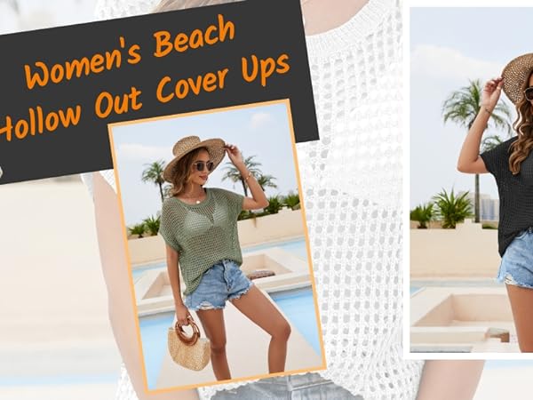 Womens Beach Hollow Out Cover Ups Mesh Crochet Crop Top