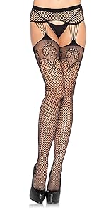 Deco fishnet stockings with attached garter belt hosiery for adult women