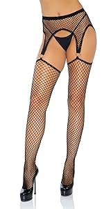 Fashion fishnet stockings with attached garter belt for adult women