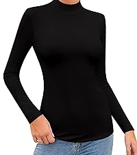 Women’s Long Sleeve Mock Turtle Neck Tops Basic Stretchy Fitted Underwear Layer Tee Shirts