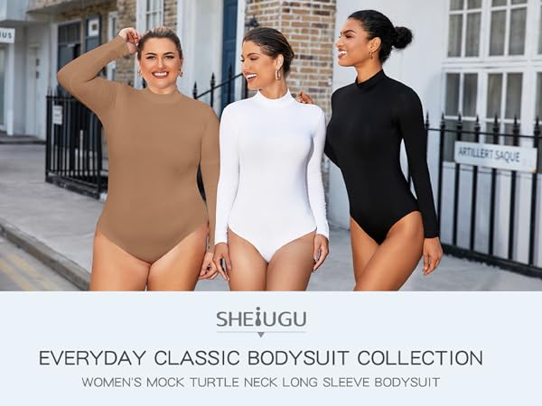 SHEIUGU Women''s Mock Turtle Neck Long Sleeve Bodysuit Top-1A