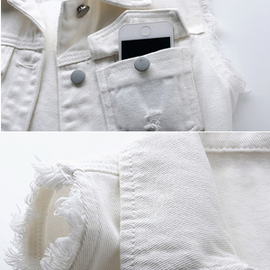 White multi-pocket denim vest details show