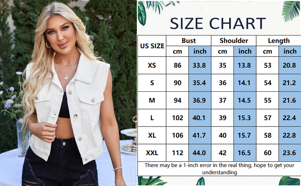 Multi-pocket denim vest, choose the right style according to the size chart