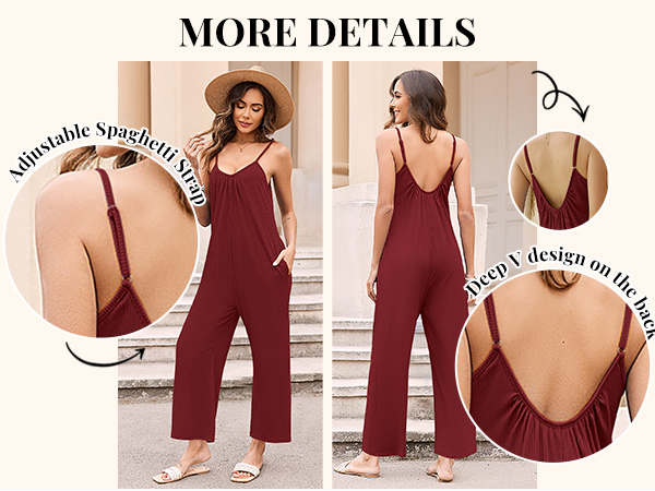 v-Neck spaghetti strap jumpsuit boho stretchy vacation soft overalls jumpsuit 