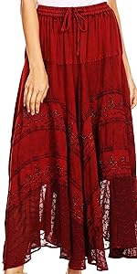  skirt long maxi boho elastic adjustable solid lace woman casual everyday floral boho hippie soft