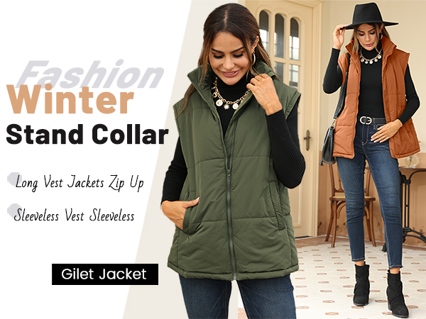 stand collar puffy winter vest coats