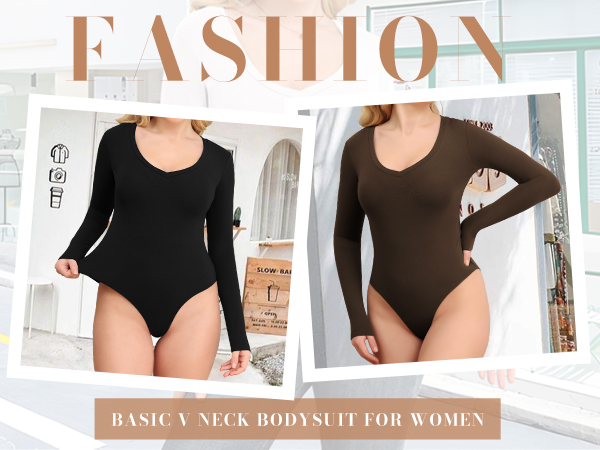 V neck long sleeve bodysuit