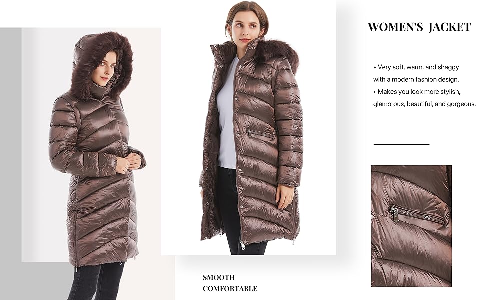 Women''s hooded lightweight down jacket with belt