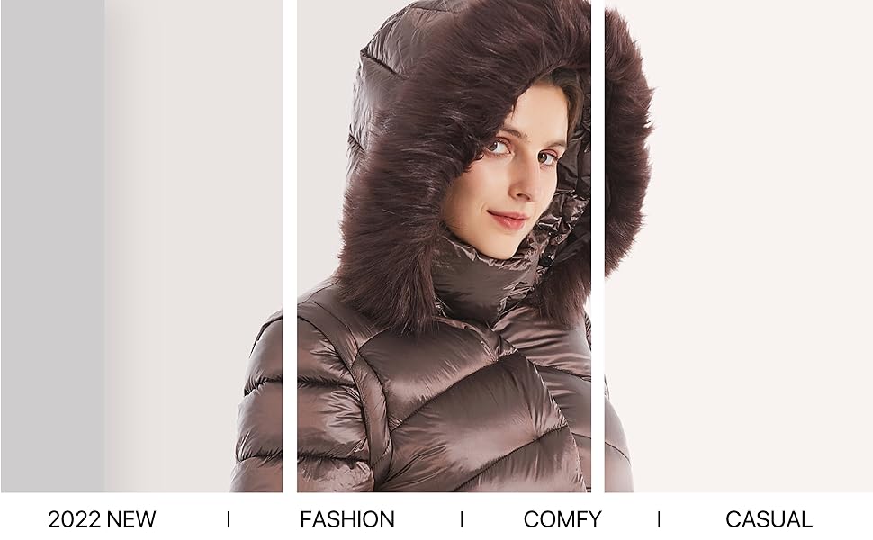 Women''s hooded lightweight down jacket with belt