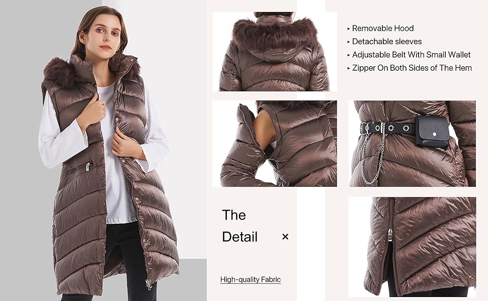 Women''s hooded lightweight down jacket with belt