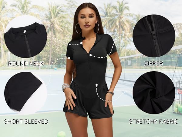 Short Sleeve Zip Front Yoga Short Jumpsuit