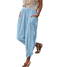 Womens Linen Pants Casual Straight Long Trousers Elegant Pants