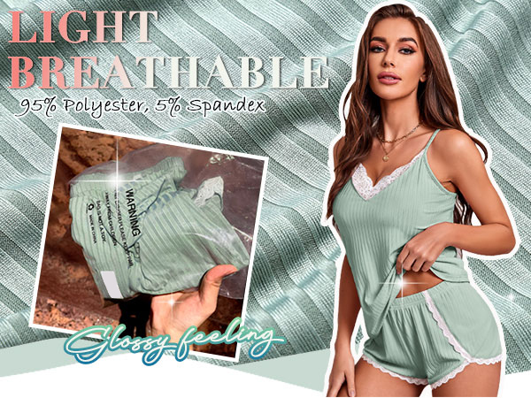 Womens Pajama Sets Soft Lingerie Sleepwear 2 Piece Cami Shorts Set V Neck Pj Lace Nightwear