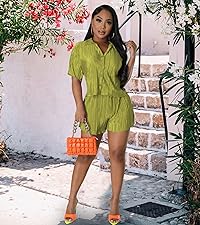 Sexy Two Piece Outfits for Women Summer Casual Sweatsuits Button Down Shirt Shorts Tracksuits