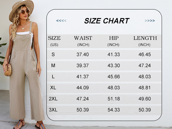 Women''s Cotton Bib Overalls Casual Wide Leg Jumpsuit Baggy Sleeveless Rompers