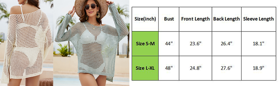 SIZE CHART OF CROCHET BEACH TOP