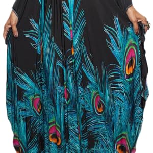 peacock pattern print cover up batwing sleeve plus size cover up for swimwear women