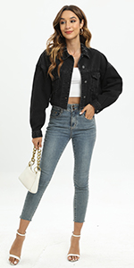 Women''s Cropped Ripped Distressed Denim Jacket