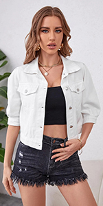 Womens 3/4 Sleeve Short Denim Jacket