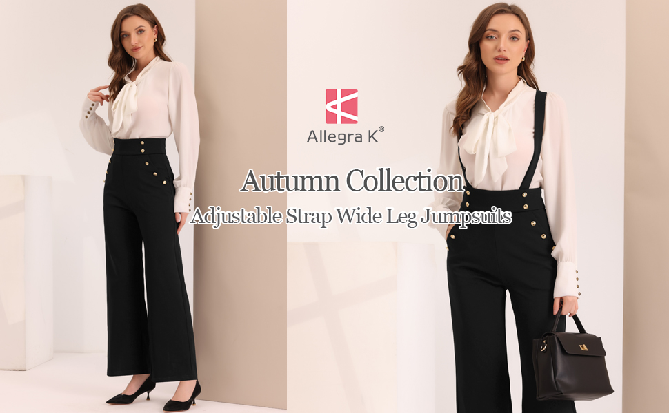 Allegra K Casual Office Overall for Women''s Adjustable Straps Wide Leg Suspenders Jumpsuits