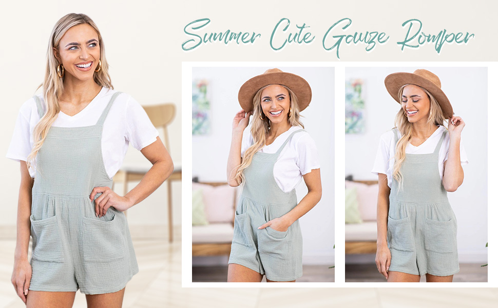 summer green gauze rompers