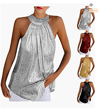 Sequin Halter Neck Tank Tops   