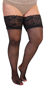 Women, Plus, Size, Thigh-High, Hosiery, Fishnet, Lace, Socks, Sexy, Spandex, Quality, Value, Basic