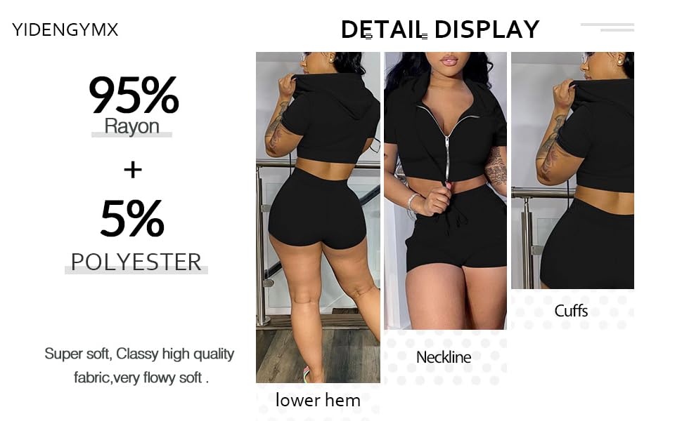 Womens 2 Piece Outfits Summer Solid Color Zipper Hoodie Tops and Short Pants Workout Sets Sportswear