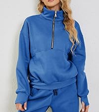 Womens Fleece 2 Piece Outfits Half Zipper Sweatshirt