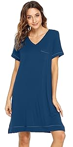 WiWi Viscose from Bamboo Nightgowns for Women Short Sleeve Sleep Shirt V Neck