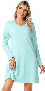 WiWi Viscose from Bamboo Nightgowns for Women Long Sleeve Sleep Shirts Soft