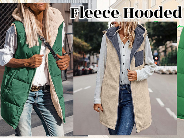 Women''s Long Puffer Vest Fashion Sleeveless Hooded Jacket Winter Coats