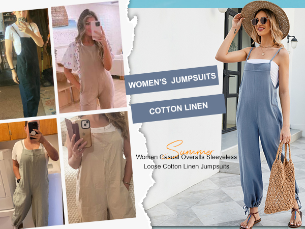 womens overalls romper jumpsuit summer linen pants beachwear cotton pants vacation casual