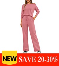 womens 2 piece outfits long sleeve off the shoulder top and drawstring wide leg pants lounge sets